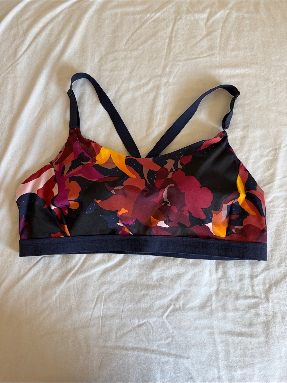 Old Navy Multicolor Floral Sports Bralette with Navy Straps